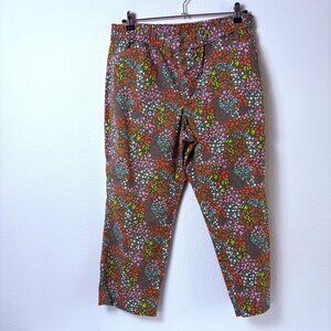 Lands End MId Rise Capri Cropped Pants Petite 12 12P Brown Floral Pull On